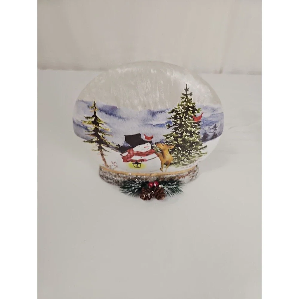 Lighted Frosted Glass Snowman Winter Scene Christmas Decor Deer Cardinals